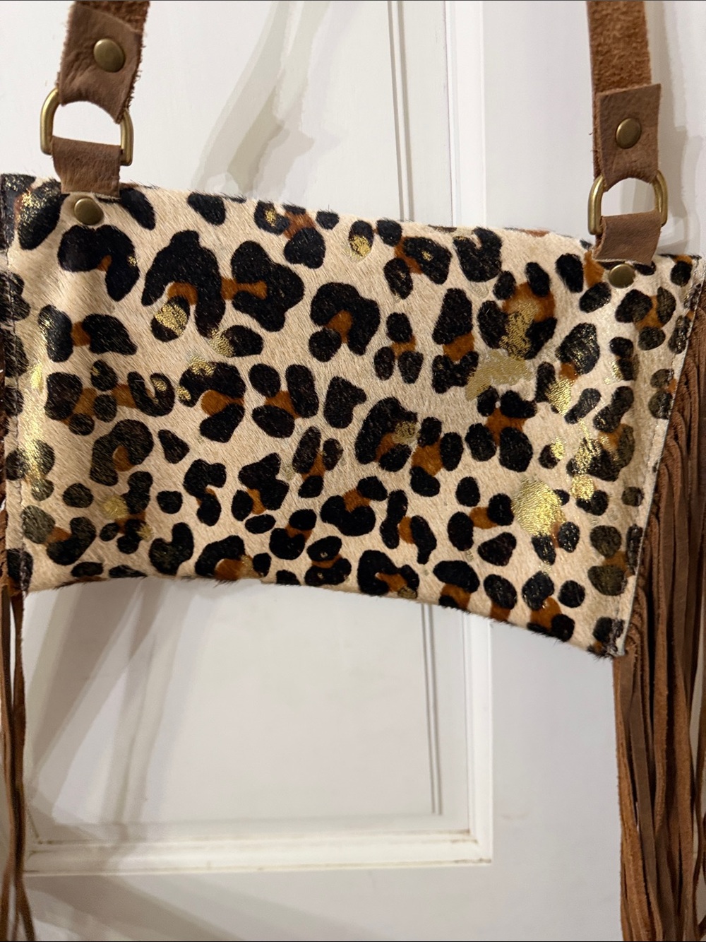 Leopard Print Fringe Crossbody Bag - Brown - Picture 3 of 5